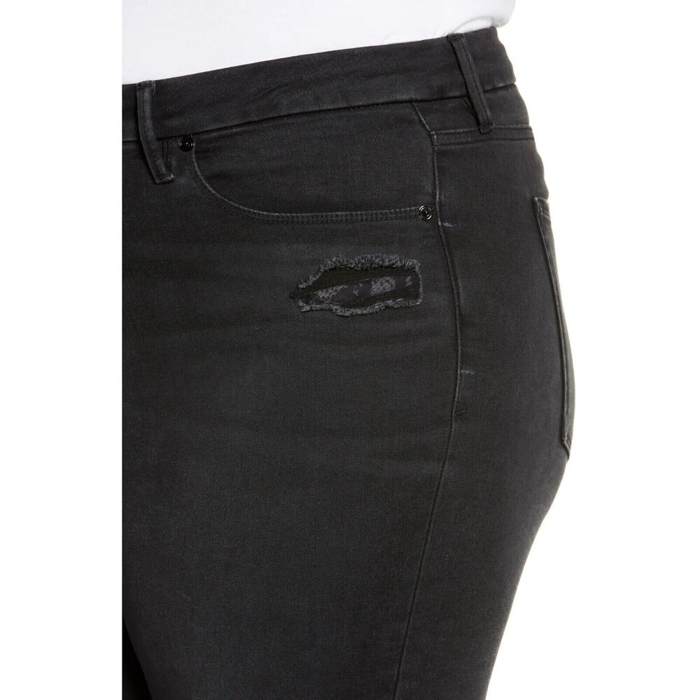 Good American Good Waist Ripped High Waist Crop Jeans Distressed Black Size 14 - Picture 4 of 12